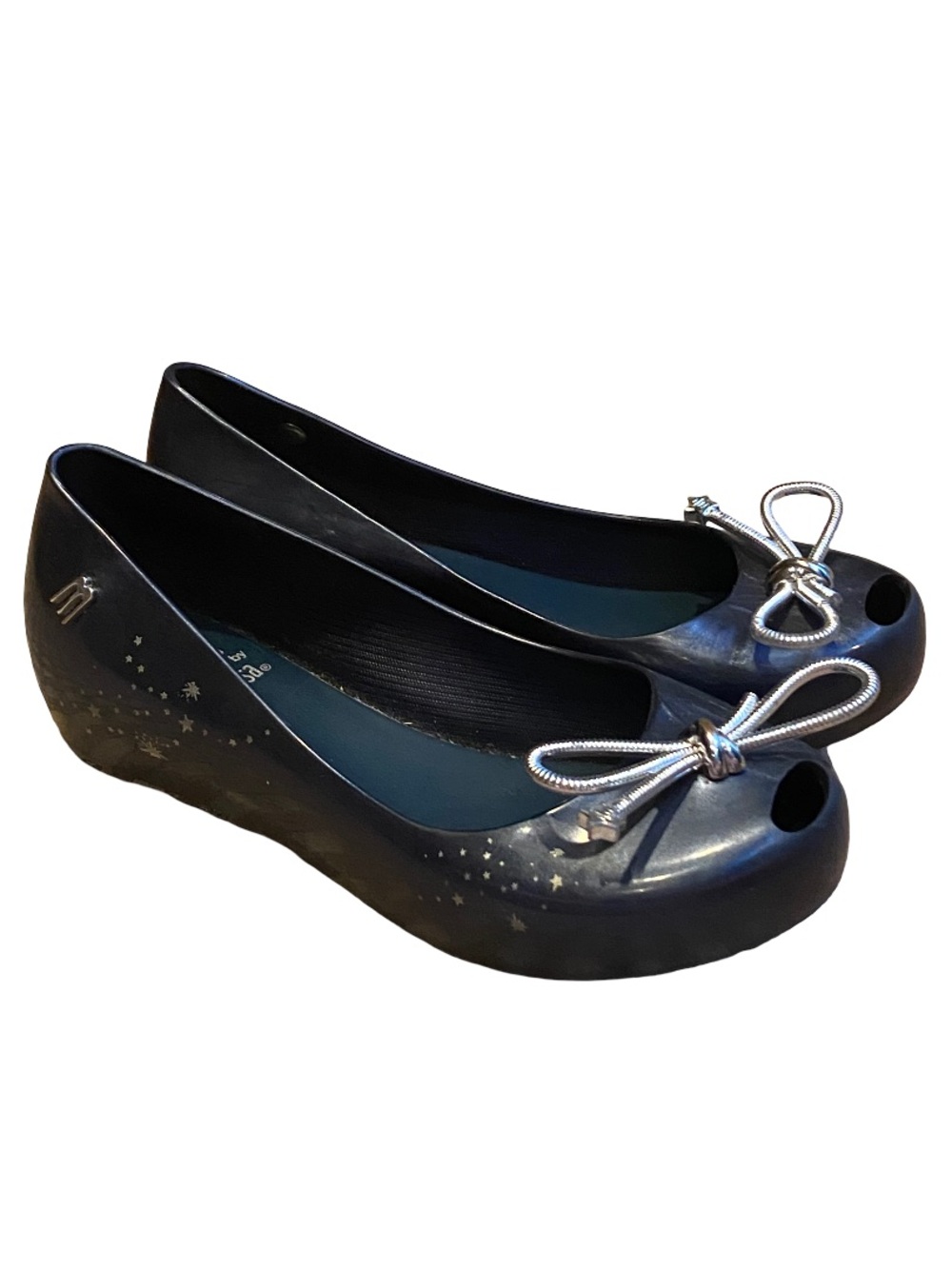 Mel Mini Melissa Ultragirl navy blue silver star Elements jelly flats size